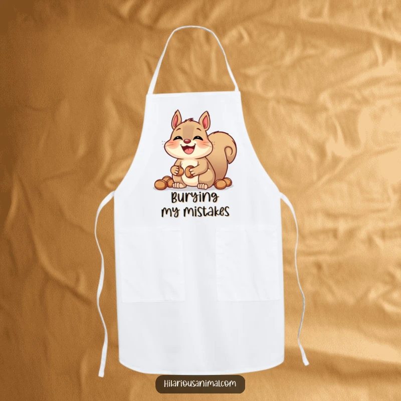 Funny laughing squirrel apron with bulging cheeks, designed for chefs and home cooks, features a nut-hoarding creature, great for kitchen humor.