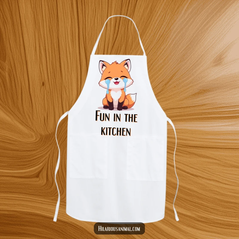 Funny Fox Laughing Tears Apron: An apron featuring a cute fox with tears of laughter streaming down its face, designed to bring humor to the kitchen.
