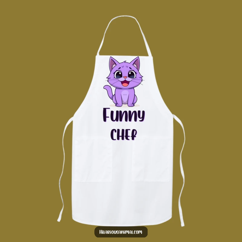 Funny Purple Cat Apron - Kitchen Laughing Fun Wear!