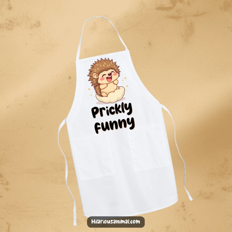 Funny Hedgehog Cub Apron: A jovial hedgehog cub rolling into a ball of laughter, perfect for kitchen fun.