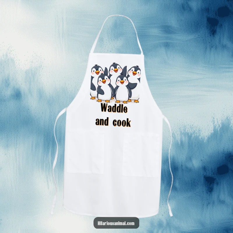 Funny Penguin Giggling Apron: An apron featuring happy penguins giggling with flippers raised, designed to bring Antarctic humor to the kitchen.