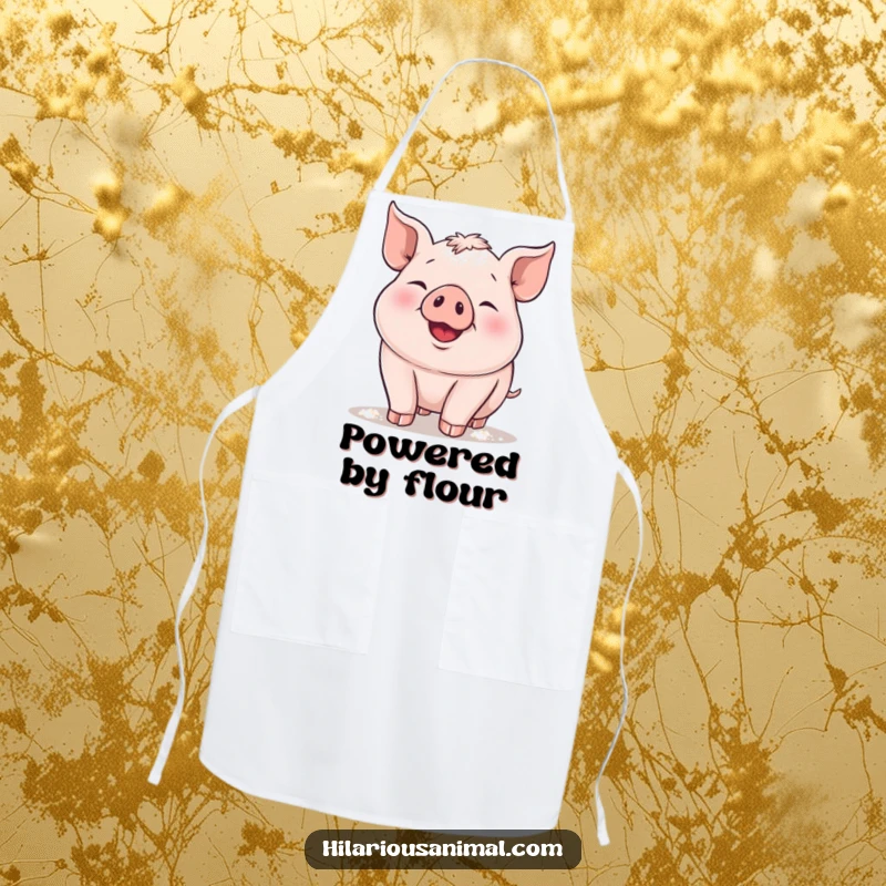 Funny piglet apron, a plump piglet snorting with delight, dusted with flour, ready for kitchen chaos and delicious creations.