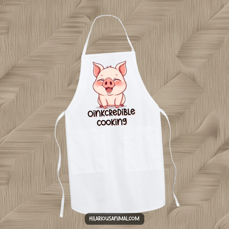 Funny Apron: A joyous piglet snorting with laughter, eyes squeezed shut, ideal for cooking with farmyard cheer.