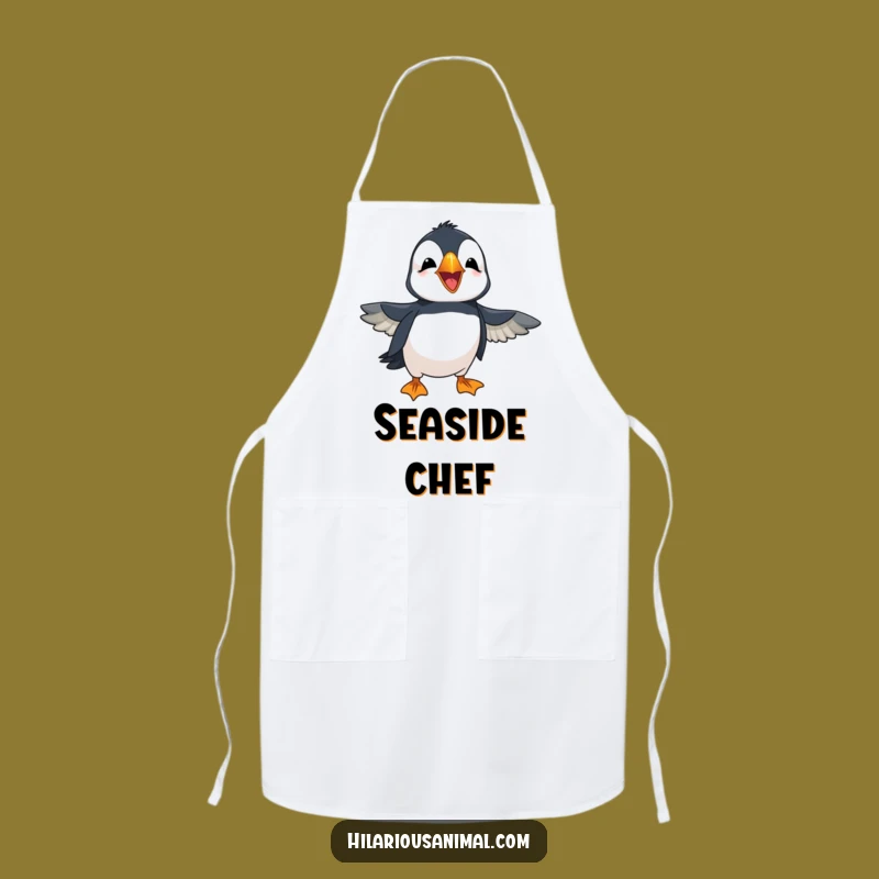Funny Puffin Apron: Cheerful Laughing Bird, Flapping Wings, Kitchen Fun Gift