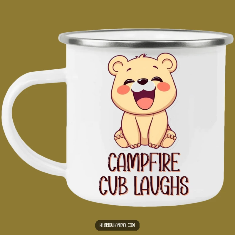 Funny Laughing Bear Cub Enamel Mug: Outdoor Cub Companion, Hearty Giggles, Hilarious Funny Gift