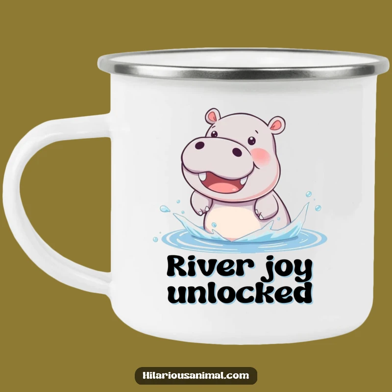 Funny Hippo Cub Enamel Camping Mug: Splashy Fun by the Campfire!