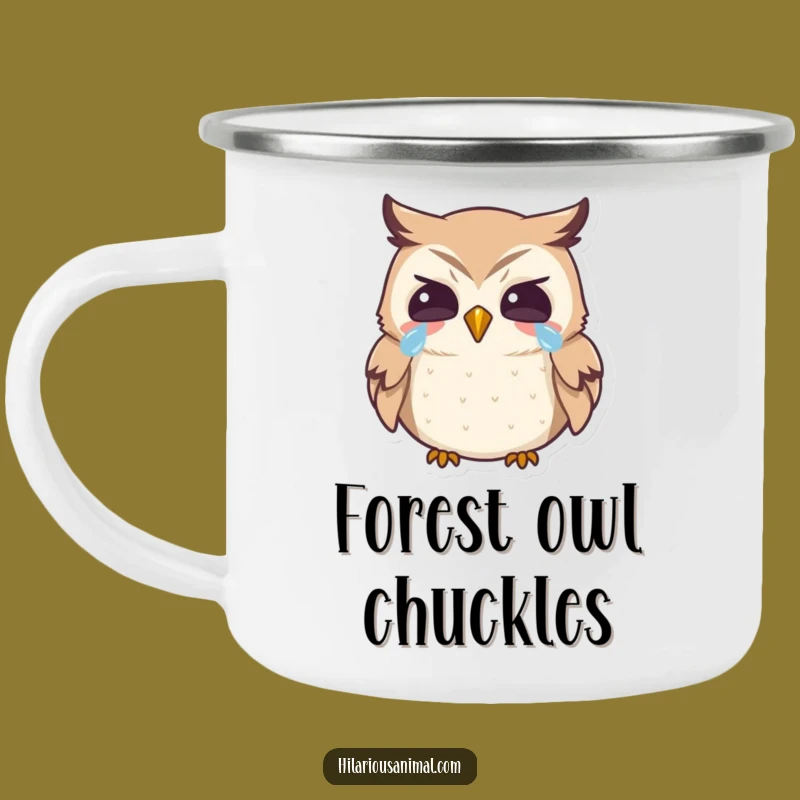 Funny Owl Camping Mug: Laughing Tears Enamel Cup, Great Outdoor Funny Gift!
