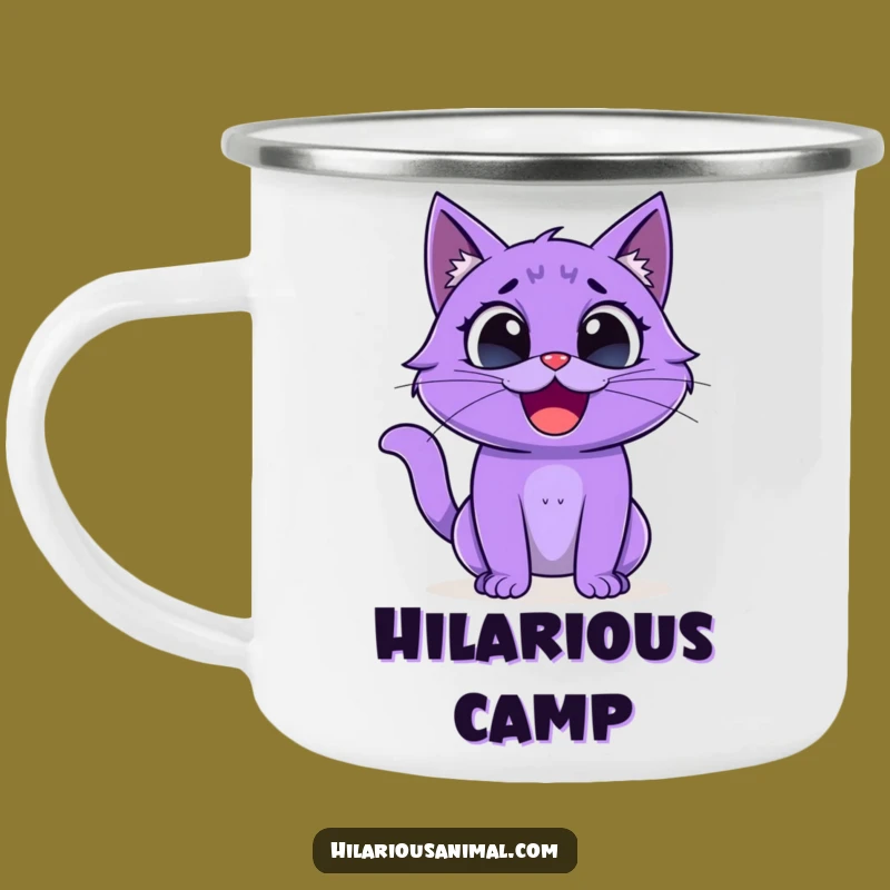 Funny Purple Cat Camping Mug - Adventure with a Laughing Creature!