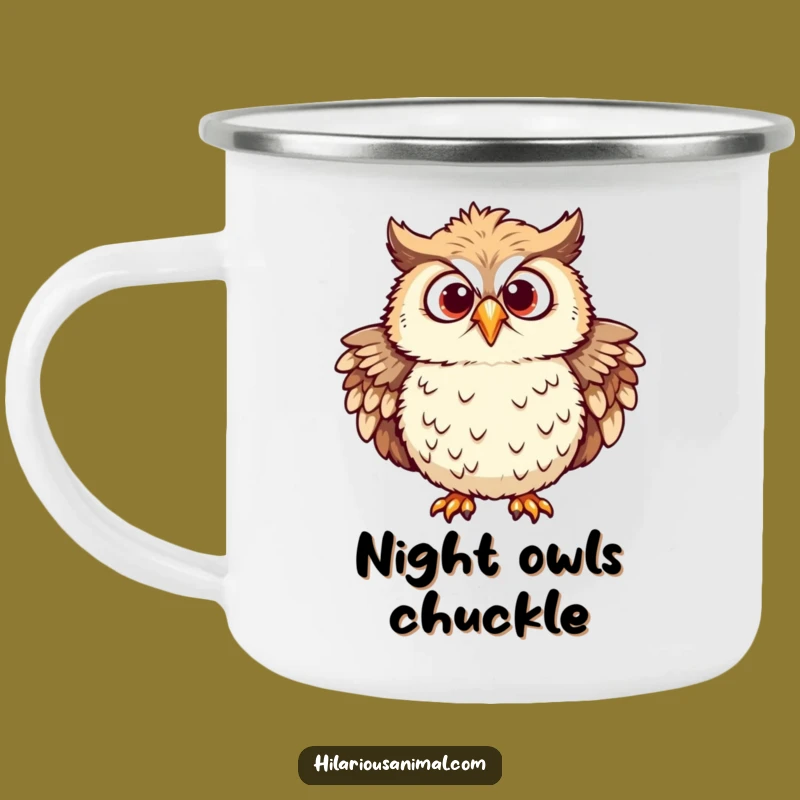 Funny Chuckling Owl Camping Mug - Ruffled Feathers, Mirthful Eyes, Trailside Wisdom!
