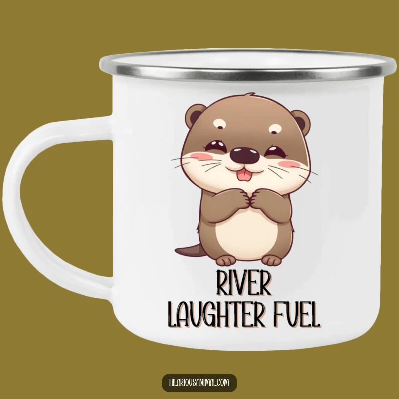 Funny Otter Camping Mug: Giggling Cub Enamel Cup, Great Outdoor Funny Gift!