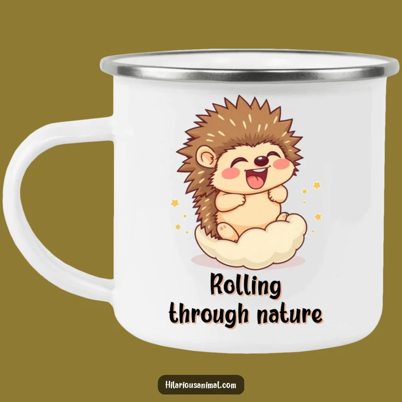 Funny Hedgehog Cub Rolling Camping Mug: Adventure Fuel for Laugh Lovers