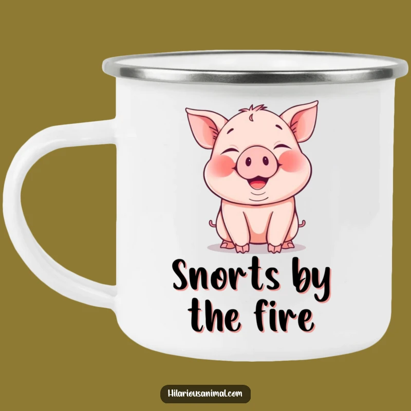 Funny Piglet Camping Mug - Enamel Snorting Piggy Cup, Outdoor Laugh Gift