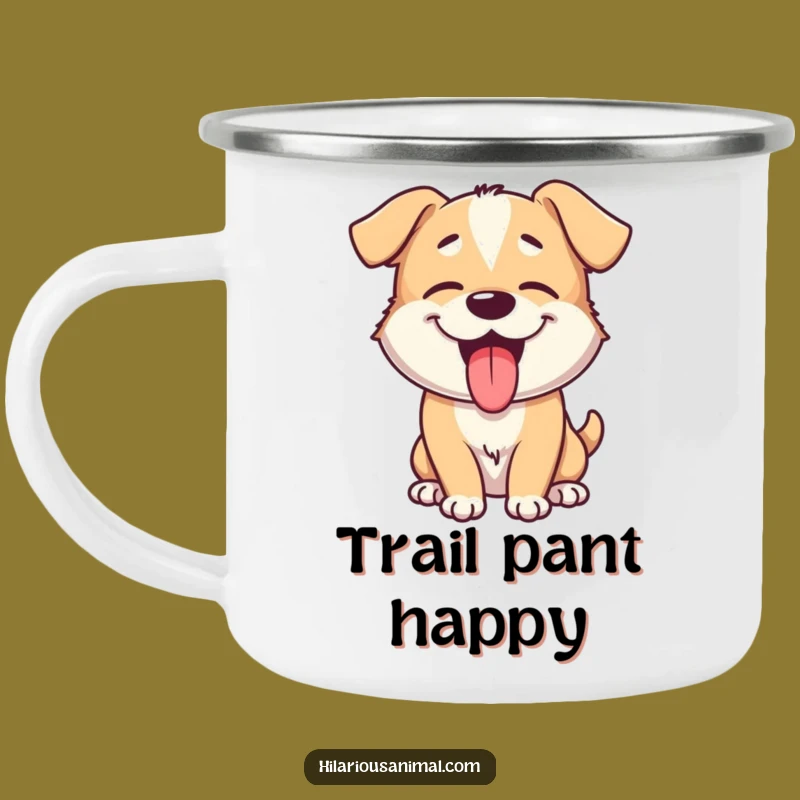 Funny Giggling Dog Camping Mug: Durable Enamel Cup with Playful Pup, Outdoor Humor Gift