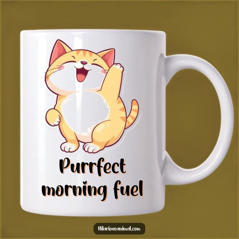 Funny Happy Cat Mug: Joyful Feline Arching Back, Perfect Gift for Cat Lovers