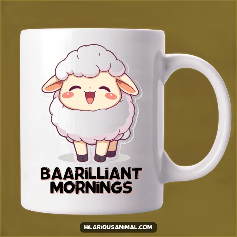 Funny Sheep Chuckling Mug, Joyful Fluffy Character, Whimsical Funny Gift Coffee Cup