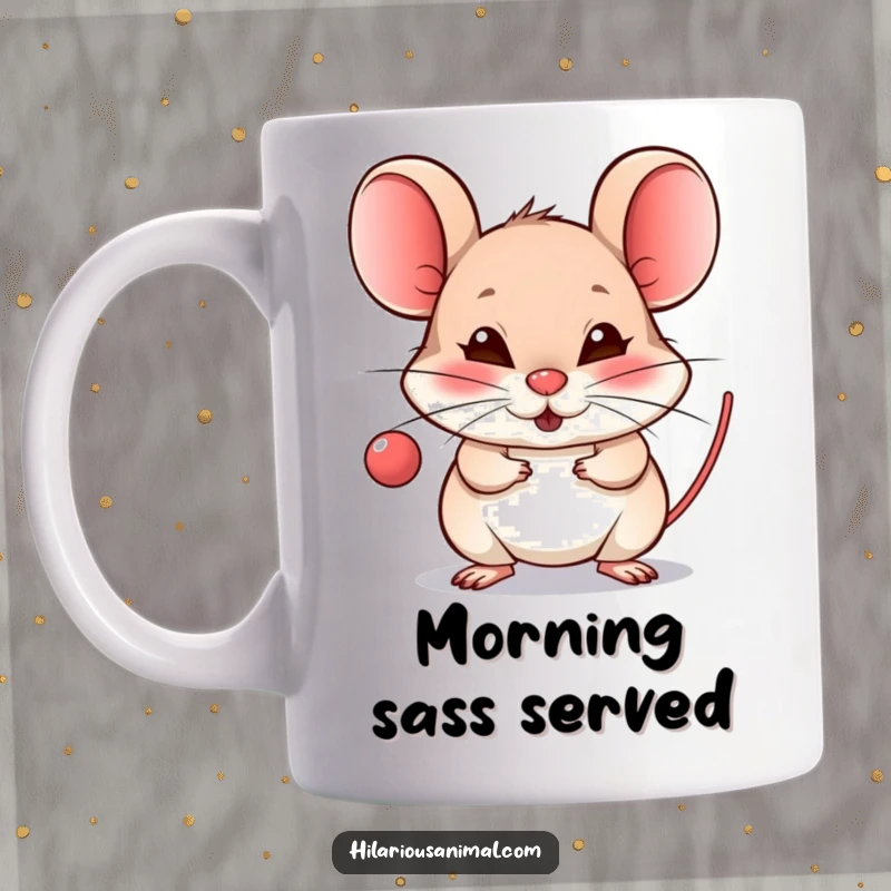Funny Mouse Raspberry Mug - A tiny mouse blowing a raspberry with a mischievous grin, expressing playful defiance and cheeky humor.