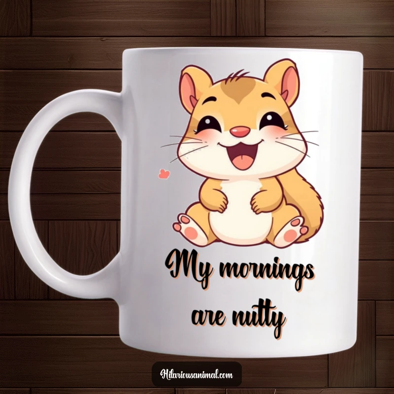 Funny Delighted Squirrel Mug: A happy squirrel cub chattering excitedly, its face alight with pure joy and infectious giggles.