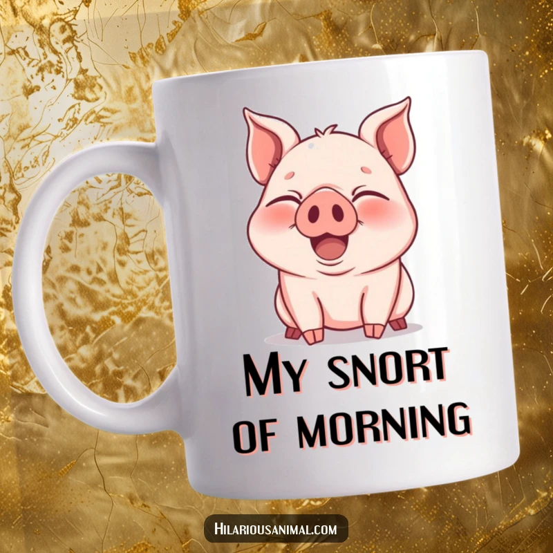 Funny Mug: A joyous piglet snorting with laughter, eyes squeezed shut in pure, happy delight.
