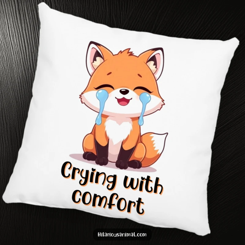 Funny Fox Laughing Tears Pillow: A soft pillow featuring a cute fox shedding tears of laughter, offering comfort and a humorous decorative accent.