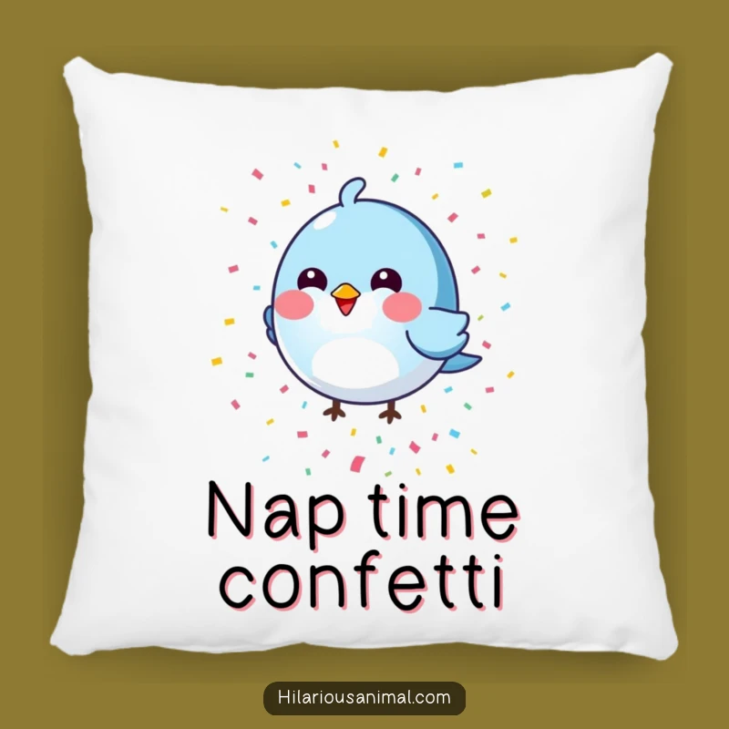 Funny Blue Bird Pillow: Confetti Shower, Cozy & Whimsical Decor Gift