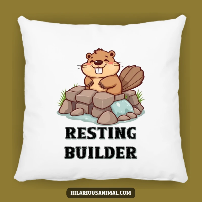 Funny Chuckling Beaver Pillow: Soft Builder Cushion, Cozy Comedic Home Decor Gift