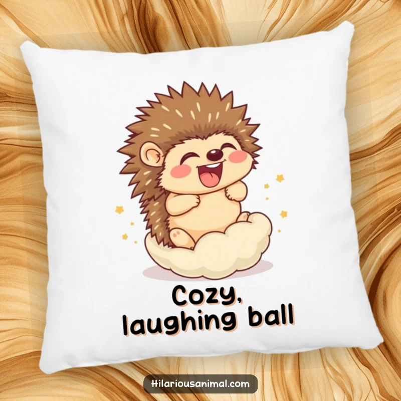 Funny Hedgehog Cub Pillow: A jovial hedgehog cub rolling into a ball of laughter, offering cozy, humorous comfort.