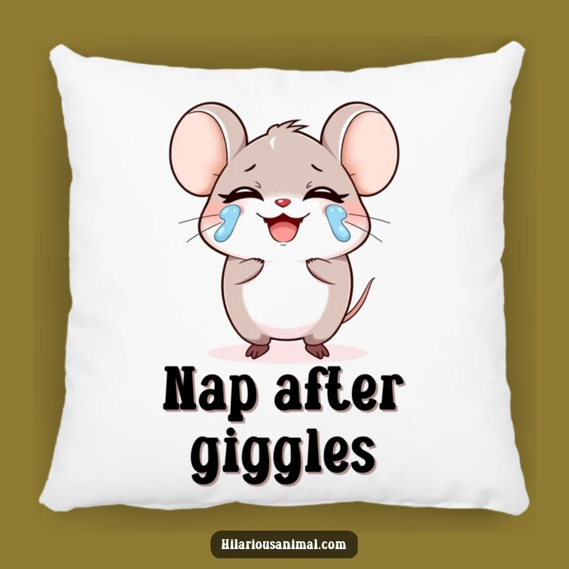 Funny Mouse Laughing Tears Pillow, Round Character Cushion, Comfy Funny Gift