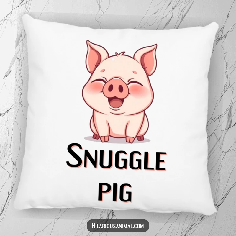 Funny Pillow: A plush pillow featuring a joyous piglet snorting with laughter, eyes squeezed shut, adding farmyard fun.