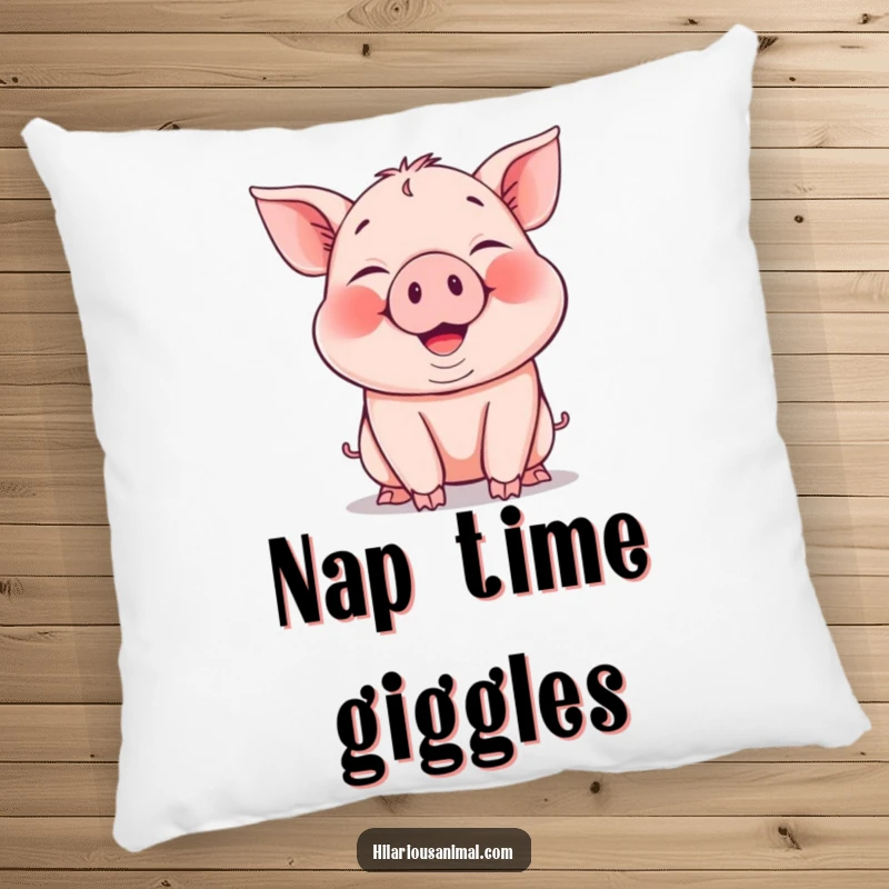 Funny Piglet Pillow: a plush cushion with a cheerful piglet snorting gleefully, perfect for cozy, humorous decor.