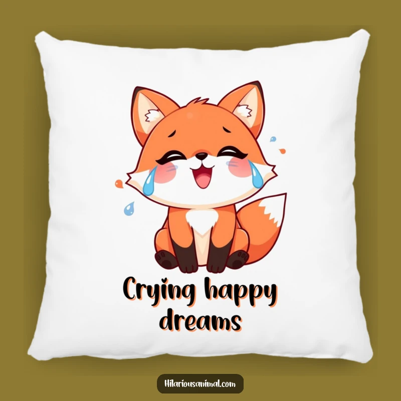 Funny Red Fox Pillow: Joyful Tears, Cozy & Heartwarming Decor Gift