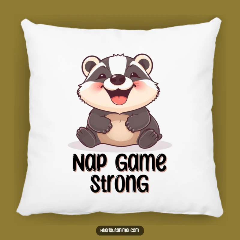 Funny Badger Pillow: Cozy Delighted Grin Ground Comfort Cushion