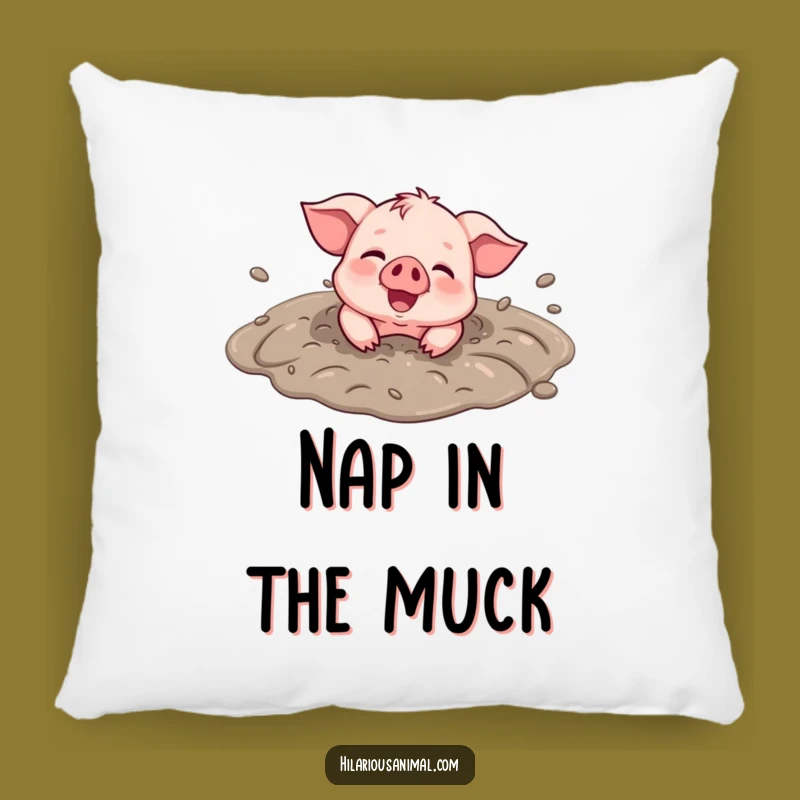 Funny Piglet Mud Puddle Pillow: Cozy Cushion with Messy Pig Gift