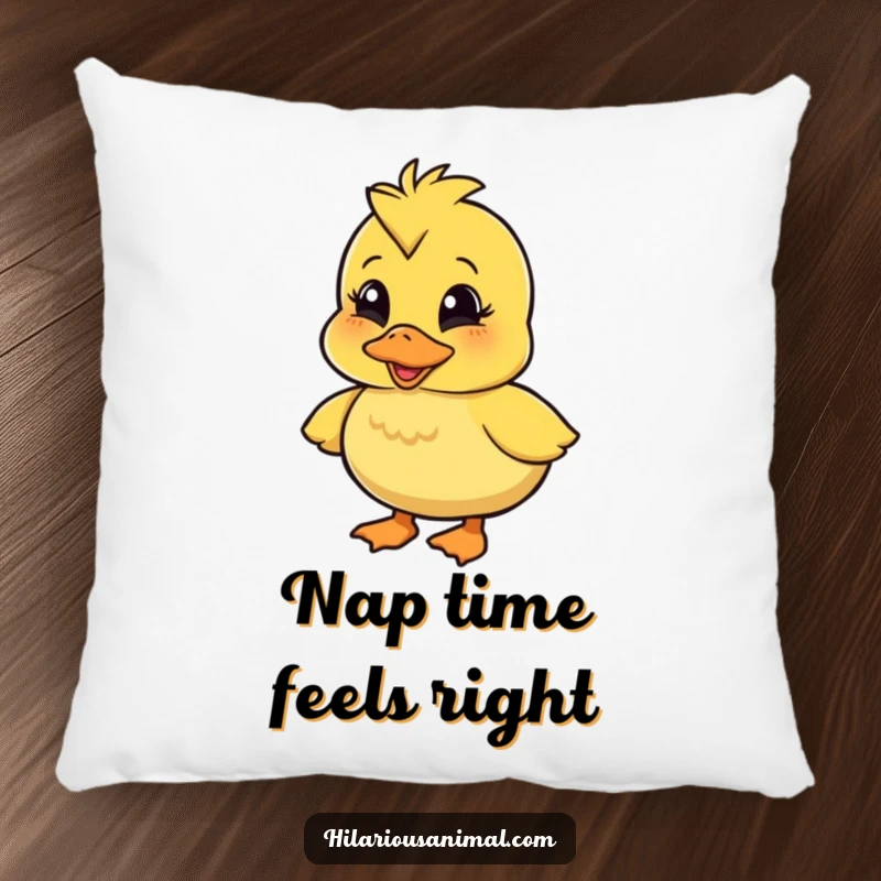 Funny wobbly duckling pillow featuring a character quacking with delightful amusement, offering soft comfort and a touch of adorable, humorous charm.