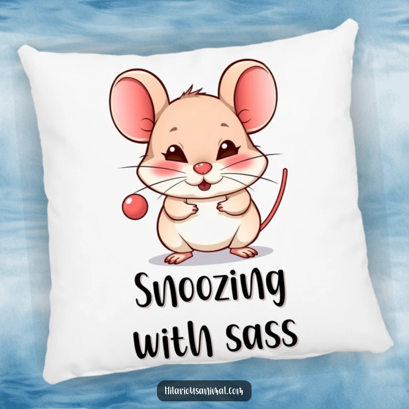 Funny Mouse Raspberry Pillow - A soft pillow featuring a tiny mouse blowing a raspberry with a mischievous grin, adding comfort and humor.