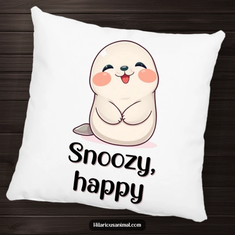 Funny Seal Cub Pillow: A happy, plump seal cub giggling while holding its belly, offering cozy, humorous comfort.