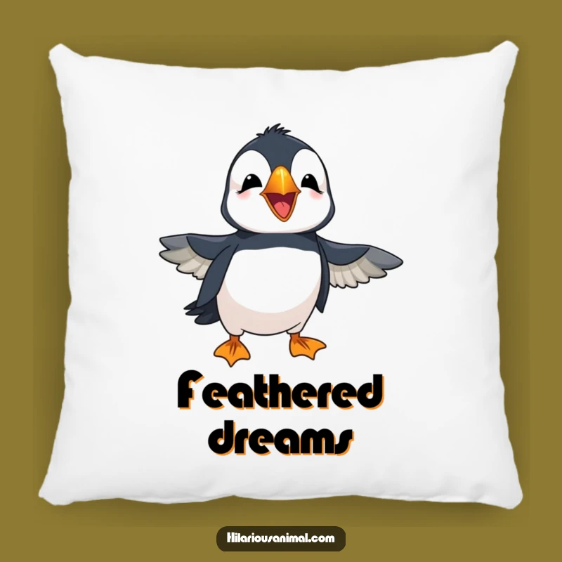 Soft Funny Puffin Pillow: Cheerful Laughing Bird, Flapping Wings, Cozy Accent, Gift