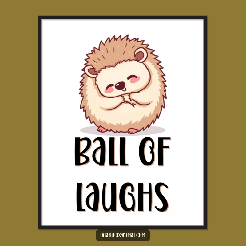 Funny Hedgehog Laughing Print: Wobbly Ball, Silent Giggles, Cute Wall Art Gift