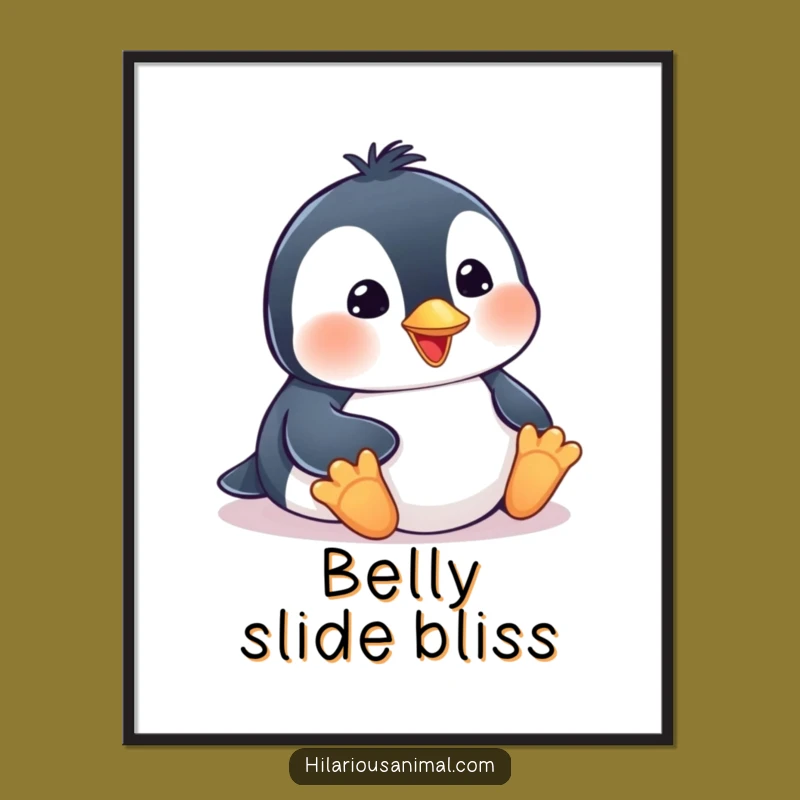 Funny Penguin Cub Digital Art: Instant Belly Slide Smiles for Your Space!