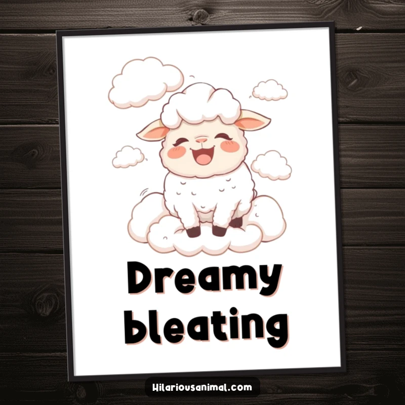 Funny bewildered sheep digital art print of a sheep bleating with laughter surrounded by fluffy clouds, instant download for whimsical decor
