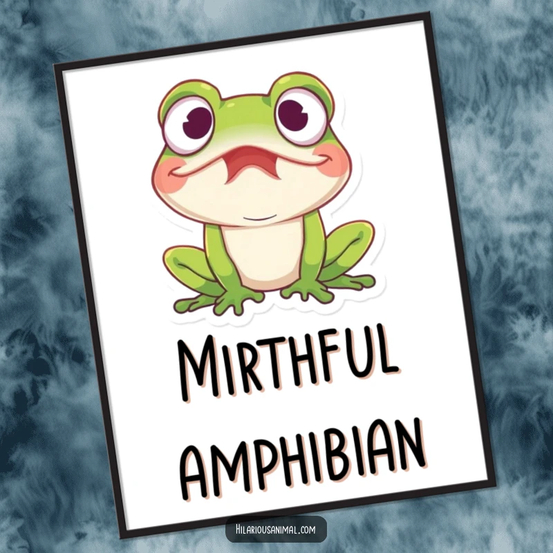 Funny amused frog digital art print of a frog with wide eyes caught in a fit of mirth, instant download for humorous decor