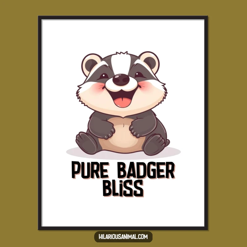 Funny Badger Digital Art Print: Delighted Grin Rolling Joyful Wall Decor