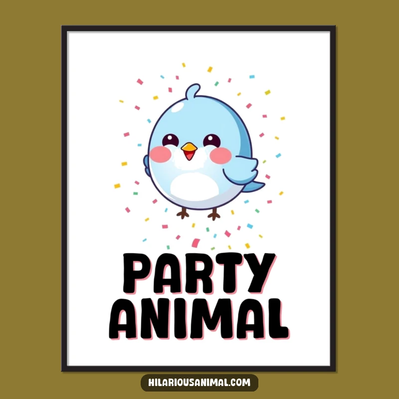 Funny Blue Bird Digital Art: Confetti Shower, Instant Whimsical Decor