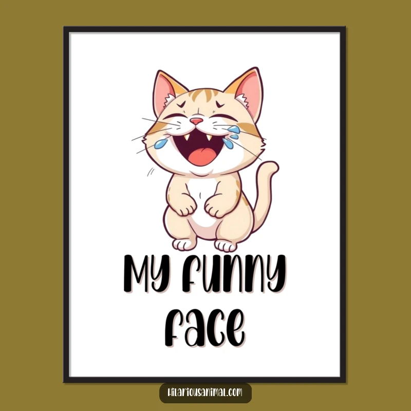 Funny Cat Roaring Laughter Digital Art - Hilarious Printable Gift for Walls