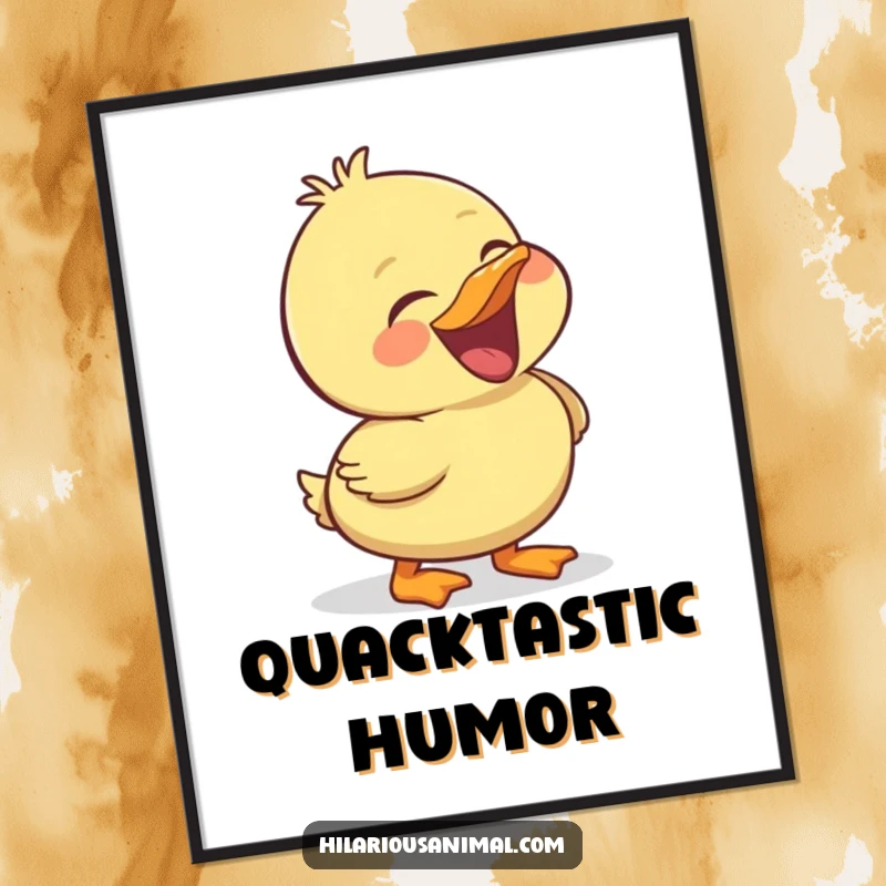 Funny duckling digital art print, high-resolution download of a cheerful bird laughing heartily, ideal for humorous decor.