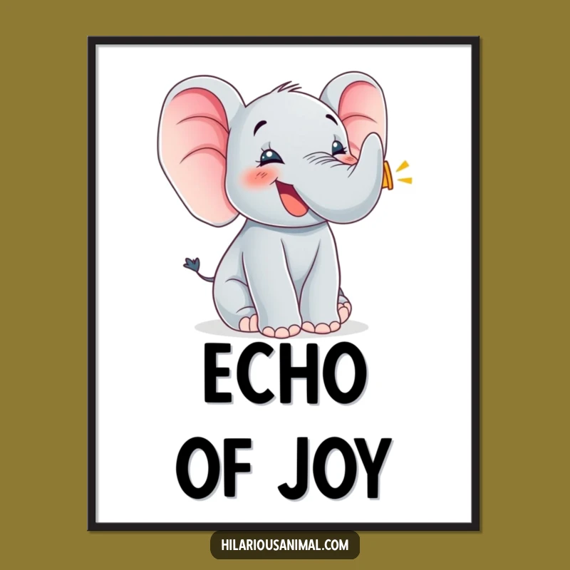 Funny Elephant Cub Trumpet Digital Art - Instant Joyful Wall Decor