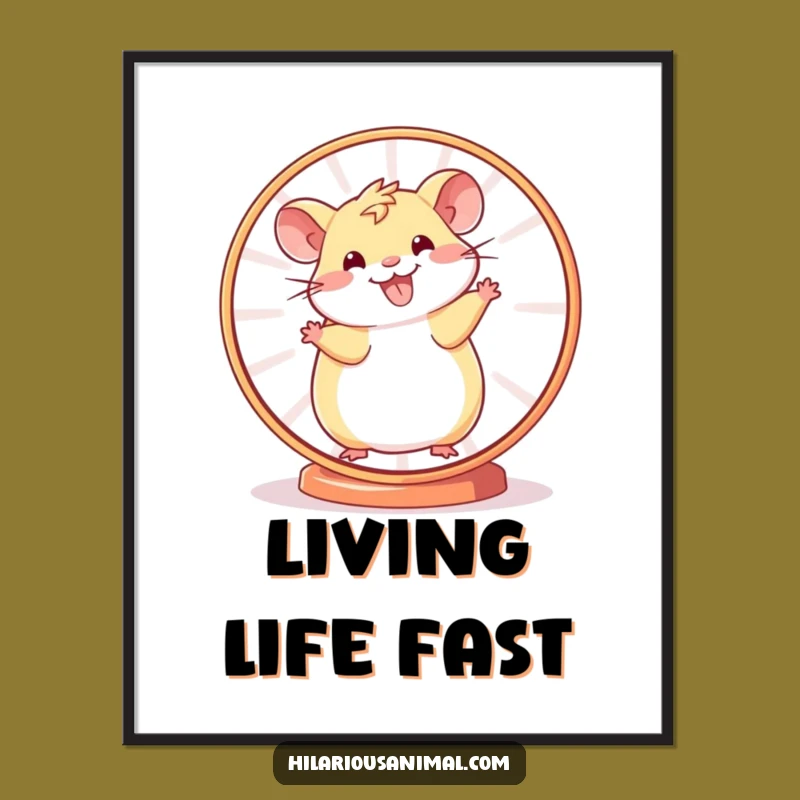 Funny Hamster Wheel Digital Art Print: Cheerful Spinner Energetic Art
