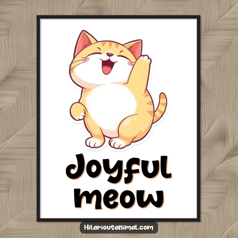 Funny happy cat digital art print of a feline arching its back and chattering with delight, ready to bring smiles to any viewer.