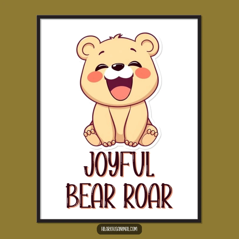 Funny Laughing Bear Cub Digital Art: Instant Joy Print, Hearty Cub, Hilarious Funny Gift