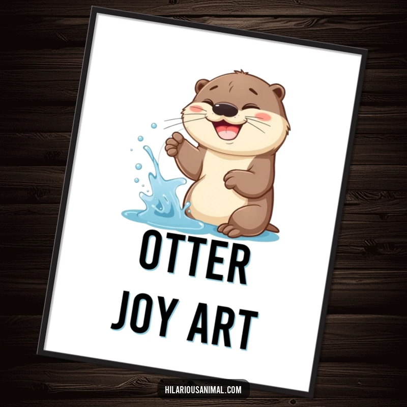 Funny Otter Cub Digital Art Print: A cheerful otter cub spraying water with a wide grin, bringing instant fun.