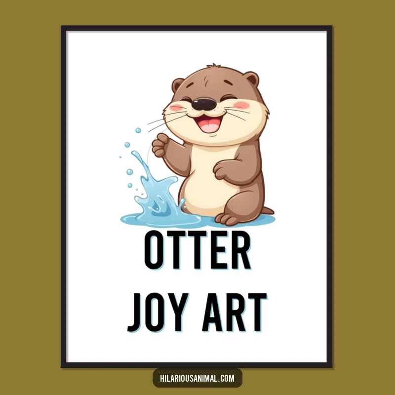 Funny Otter Cub Water Spraying Digital Art: Instant Hilarious Decor for Playful Spaces